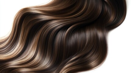 Fototapeta premium Brunette shiny hair, cascading smoothly, showcases detailed texture, elegant highlights, luxurious appeal, style.