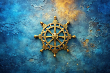 Warm gold to dusty blue with Dharma Wheel Dharmachakra icon scattering