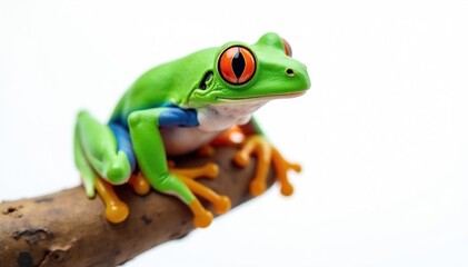Green tree frog, perched on white, vibrant color , animal, bright, vibrant