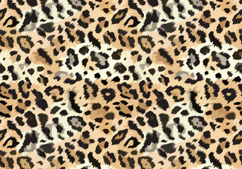 Vector trendy leopard pattern horizontal background. Hand drawn fashionable wild animal skin natural texture for fashion print design, textile, cover, wrapping paper, wallpaper, decor, backdrop.