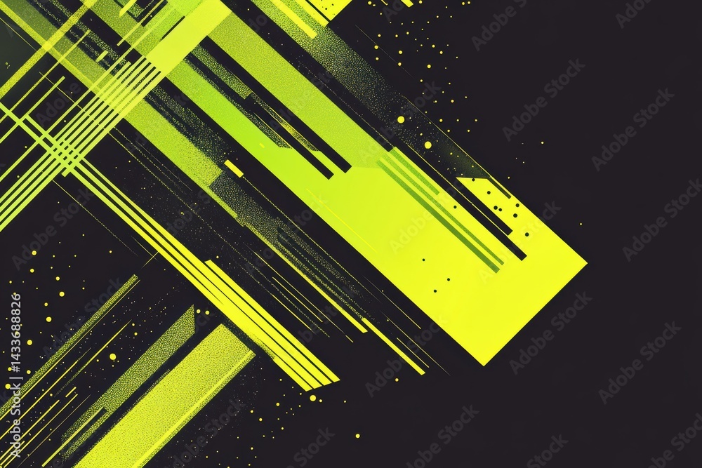 Poster futuristic digital composition with abstract green arrows and dynamic visual elements