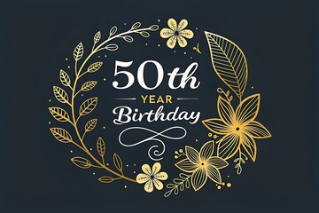 Elegant 50Th Birthday Anniversary Design Golden Floral Frame On Dark Background