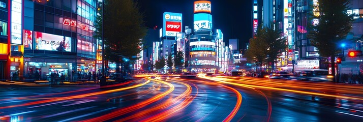 High-Speed Lights in Tokyo Downtown at Night