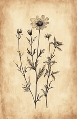 A vintage illustration of a flowering plant, showcasing delicate petals and slender stems against a textured background.