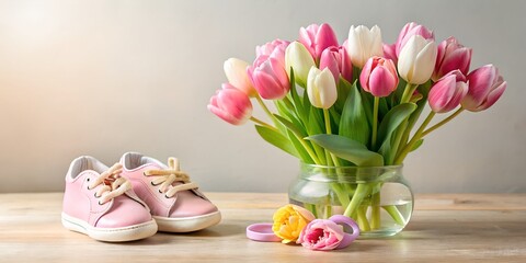 floating baby shoes pacifier and baby toy display