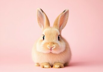 Obraz premium Adorable Fluffy Brown Bunny Rabbit on Pink Background