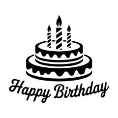 Happy birthday balloons with cake vector black and white