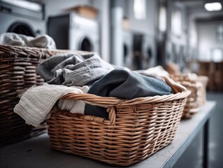 Obraz premium Wicker Laundry Basket in Subdued Colors