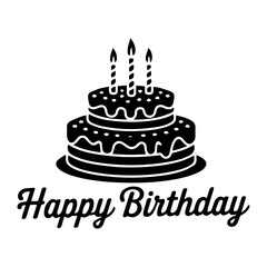 Happy birthday balloons with cake vector black and white