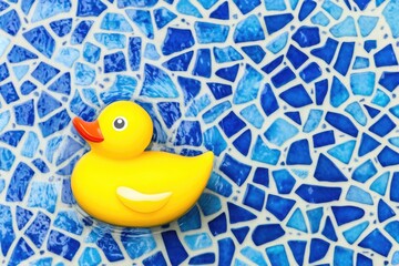 Yellow duck on a blue mosaic tile