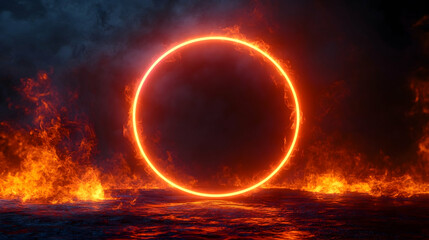 Obraz premium Fiery ring of light above lava-like surface