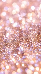 Shimmering rose gold glitter with soft, out-of-focus lights creating a festive, elegant backdrop
