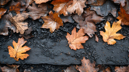 Fallen brown leaves on textured surface creating an autumnal nature-inspired composition