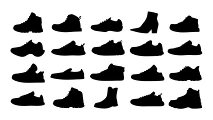 set of shoe silhouette vector on tranparent background