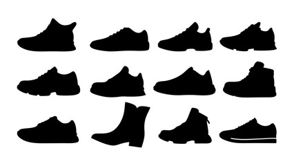 set of shoe silhouette vector on tranparent background