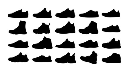 set of shoe silhouette vector on tranparent background