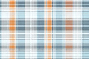A plaid seamless pattern in blue, gray, and orange with light yellow accents