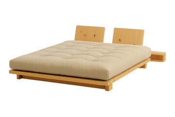Fototapeta premium minimalist pine wood bed with cushioned futon - isolated PNG cut-out