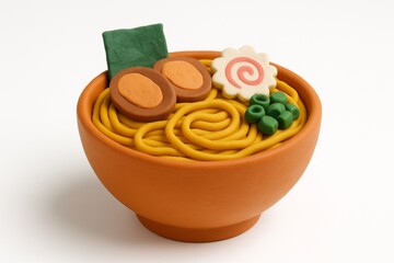 bowl of ramen made of plasticine on a white background