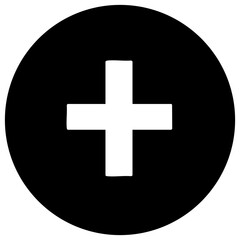 Fototapeta premium Black vector silhouette of a plus sign symbol in a round shape representing addition or positivity