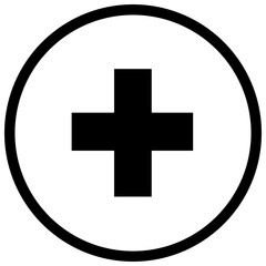 Obraz premium Black vector silhouette of a medical cross symbol against a simple circle design