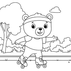 coloring page of a bear with a skateboard