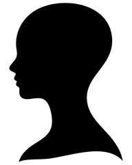 Vector silhouette of a profile head shown in black with smooth curves for artistic use