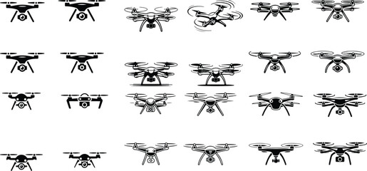 Drone Silhouette Vector | Flying Technology Icon Set Quadcopter Drone Silhouette Collection | Modern Tech Shapes