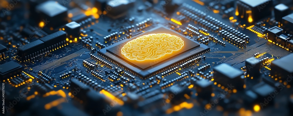 Poster brain-shaped circuit on a microchip. ai concept.