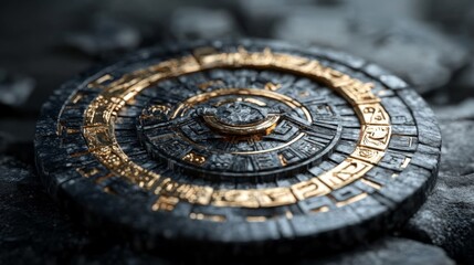 Obraz premium Intricate Circular Stone Artifact with Gold Accents