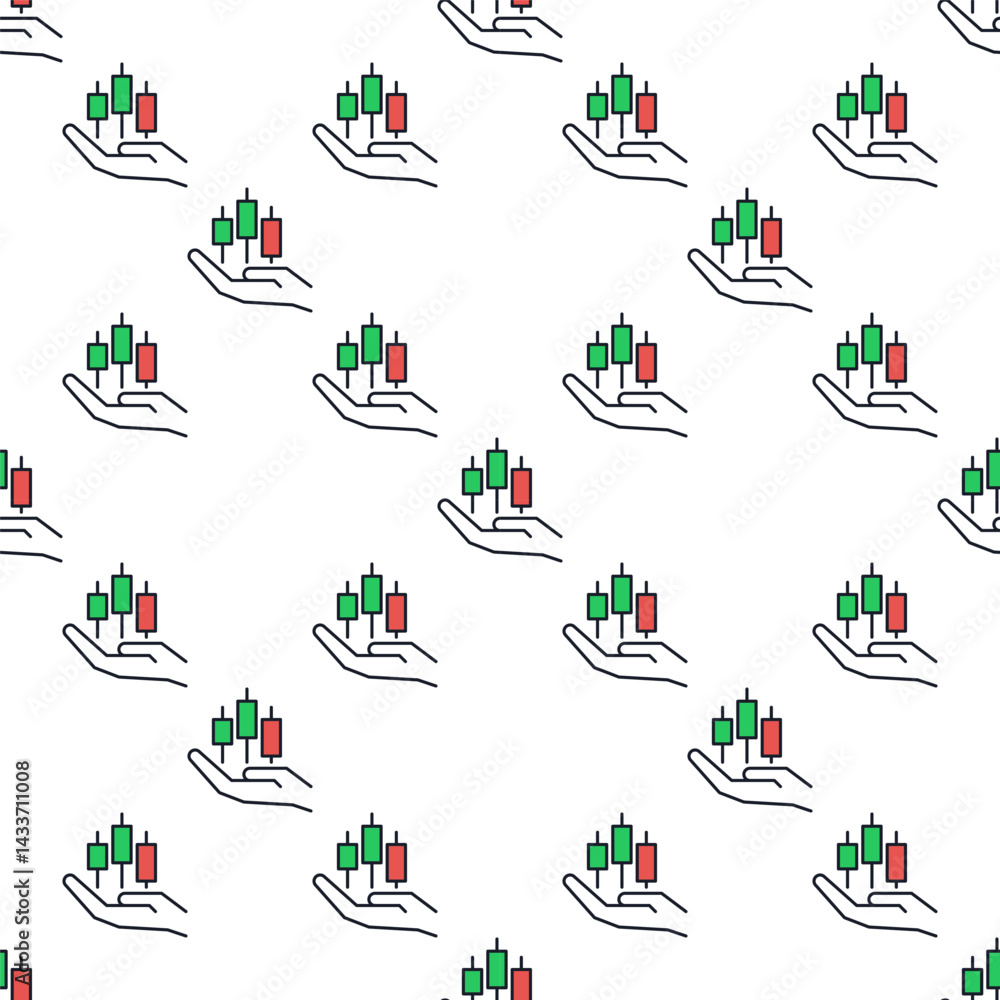 Poster candlestick pattern chart on hand vector colored seamless pattern