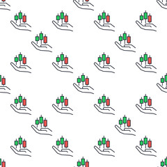 Candlestick Pattern Chart on Hand vector colored seamless pattern