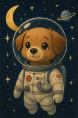 Cute Little Dog Astronaut Character in Space
