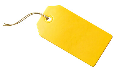 Yellow price tag blank on transparent background