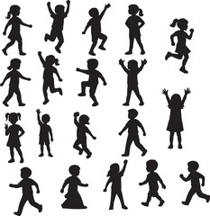 Children kids silhouette set, vector silhouette of children.