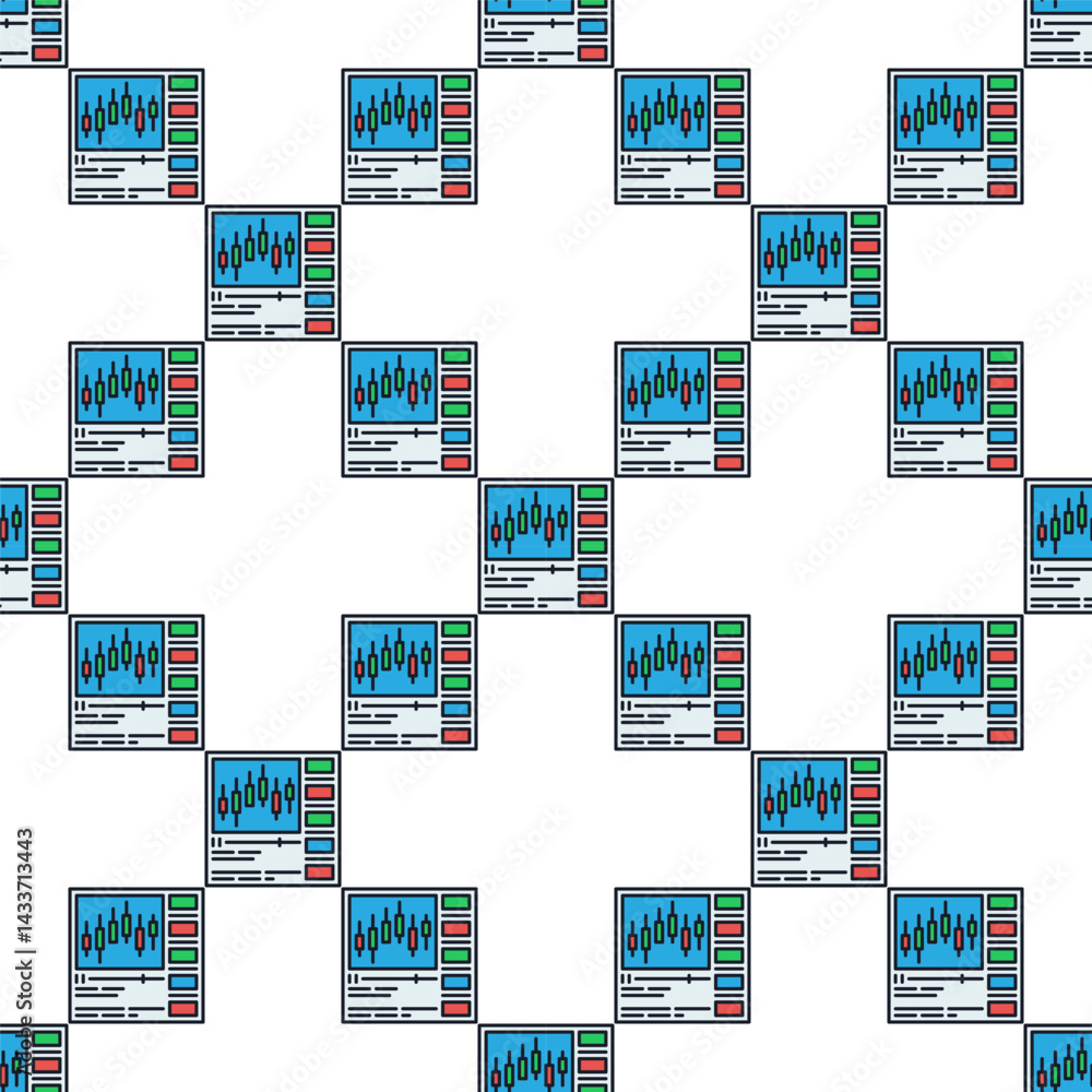 Poster candlestick trading chart videos in web browser vector colored seamless pattern