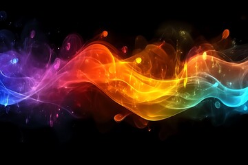 Abstract Colorful Waves Flowing Dynamically Across Black Background