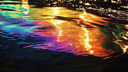 Iridescent Water Reflection with Vibrant Rainbow Colors