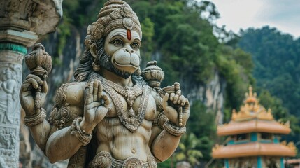 Fototapeta premium Majestic Hanuman statue holding a mountain in one hand