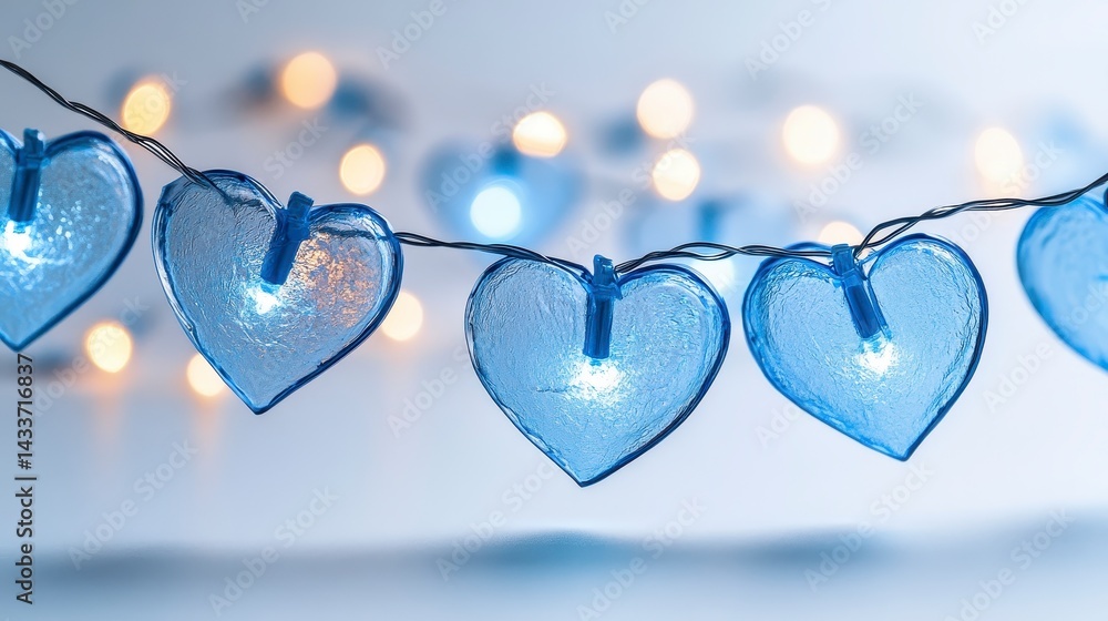 Aufkleber blue heart shaped string lights with bokeh background