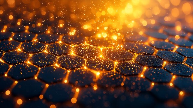 Glowing hexagonal pattern with bokeh effect.
