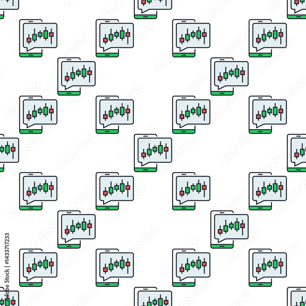 Poster candlestick chart on smartphone screen vector colored seamless pattern