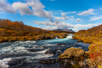 Blue Bruarfoss waterfalls in Iceland. Great tourist attraction