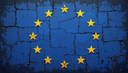 European union flag symbolizing unity artwork urban setting abstract concept close-up view cultural identity