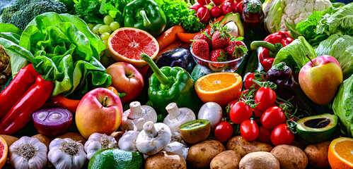Variety of raw vegetables and fruits
