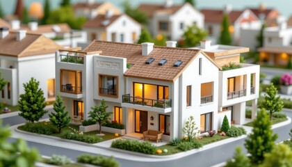 Miniature model house showcase urban setting architectural model residential environment eye-level view home design
