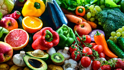 Variety of raw vegetables and fruits