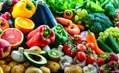 Variety of raw vegetables and fruits