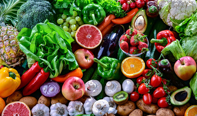 Variety of raw vegetables and fruits