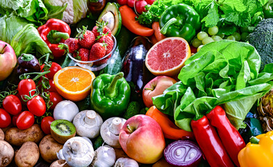 Variety of raw vegetables and fruits